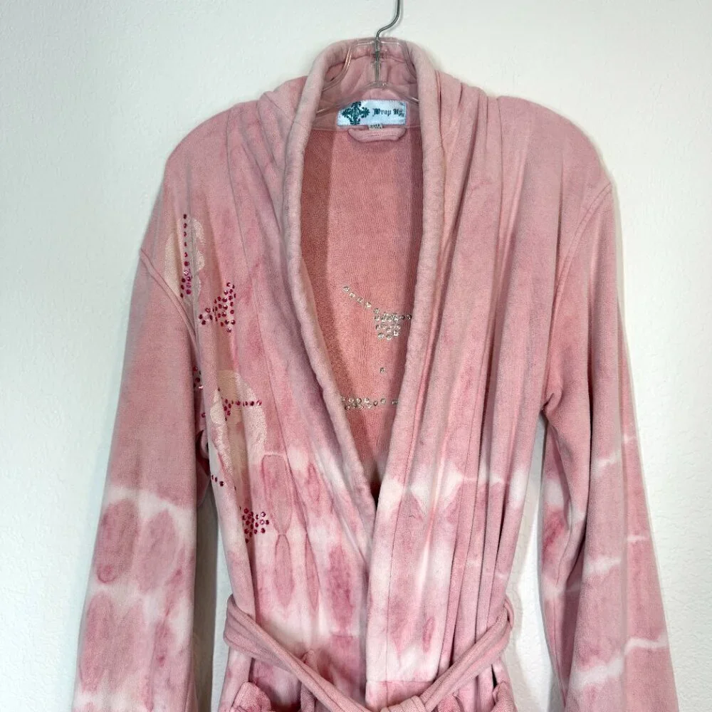 Vintage Y2K Pink Robe Skulls Medium Rhinestones Bling Rare Whimsigoth